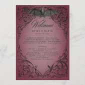 Vintages Bat-to-Death-Burgund-Hochzeit Programm (Vorderseite)