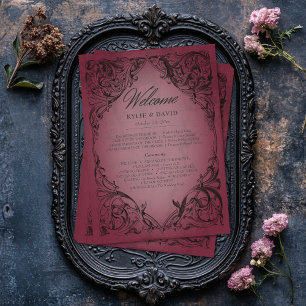 Vintages Bat-to-Death-Burgund-Hochzeit Programm