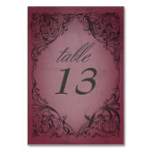 Vintages Bat-to-Death-Burgund-Hochzeit Tischnummer (Rückseite)