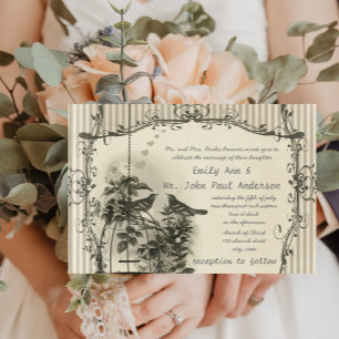 Vintages Bauernhaus Birdcage Lovebird Wedding Einladung