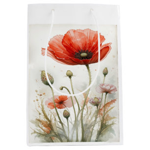 Vintages Bauernhaus Dekor Roter Mohn Garten Blume Mittlere Geschenktüte