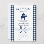 Vintages Bauernhaus Navy Gingham Probe Dinner Einladung (Vorderseite)