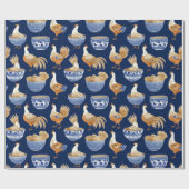 Vintages Bauernhaus Porzellan Rooster Muster Geschenkpapier (Flach)