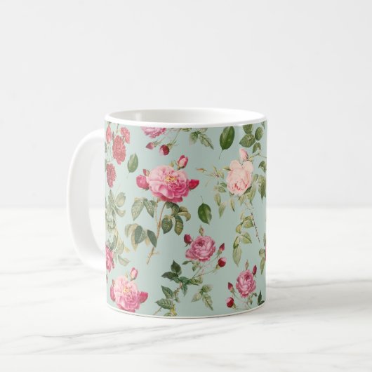 Vintages Bauernhaus Rosa Rose Kaffeetasse (Vorderseite Links)