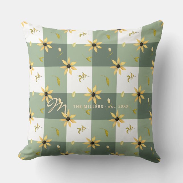 Vintages Bauernhaus Salbei grün Büffel Karo Kissen (Vorderseite)