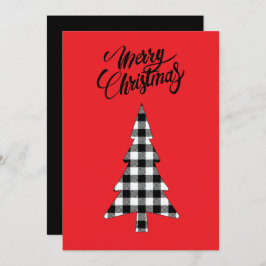 Vintages Bauernhaus Schwarz-weiß Buffalo Karo Tree Feiertagskarte