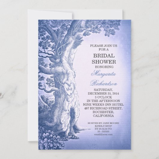 Vintages Baumblau rustikale Brautdusche Einladunge Einladung (Vorderseite)
