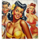 Vintages Beach-Button Duschvorhang (Vorderseite)