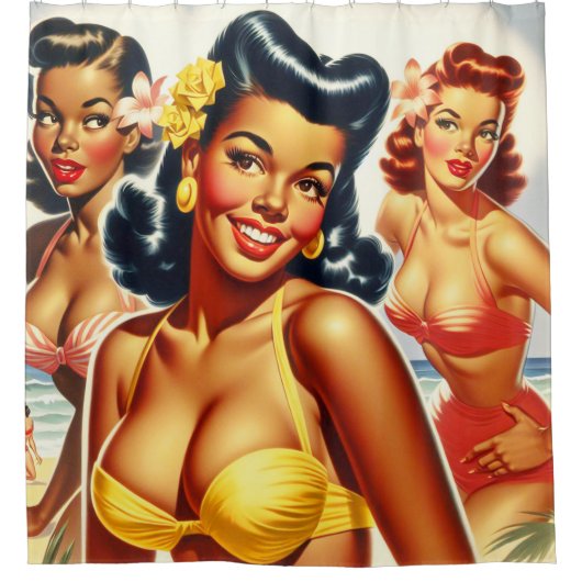 Vintages Beach-Button Duschvorhang (Vorderseite)