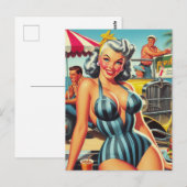 Vintages Beach-Button Postkarte (Vorne/Hinten)