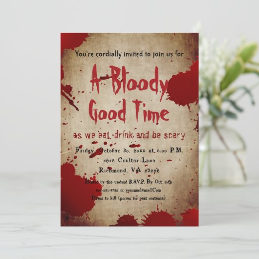 Vintages Beängstigendes Bloody Spritzer Halloween- Einladung (Stehend Vorderseite)