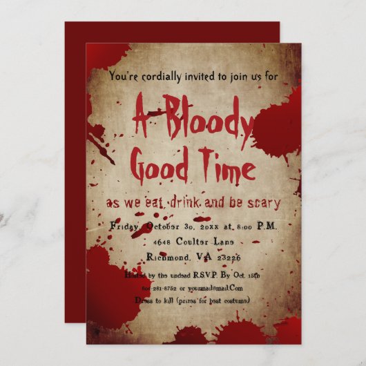 Vintages Beängstigendes Bloody Spritzer Halloween- Einladung (Vorne/Hinten)