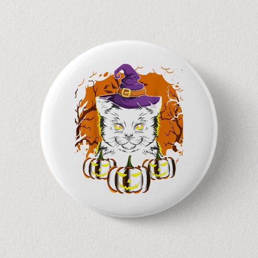 Vintages Beängstigendes Halloween-Katzenkostüm Hex Button (Vorderseite)