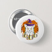 Vintages Beängstigendes Halloween-Katzenkostüm Hex Button (Vorne & Hinten)