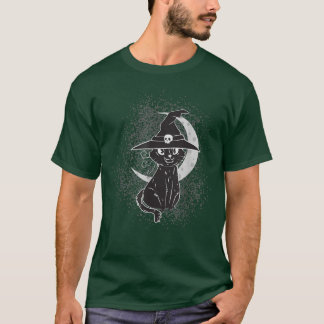 Vintages Beängstigendes Halloween-Katzenkostüm Hex T-Shirt