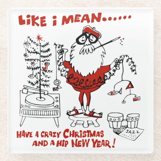 Vintages Beatnik Weihnachtsdesign Glasuntersetzer (Vorderseite)