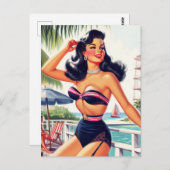 Vintages Beauty Summer Button Up Postkarte (Vorne/Hinten)