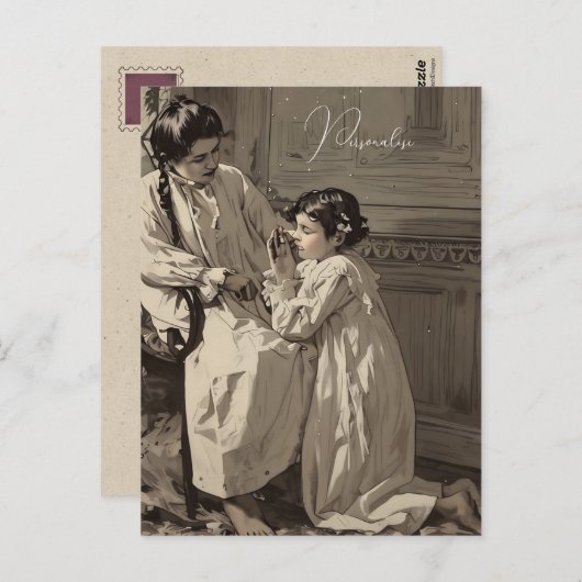 Vintages Bedtime Viktorianisch Girls Gebet Foto Postkarte (Vorne/Hinten)