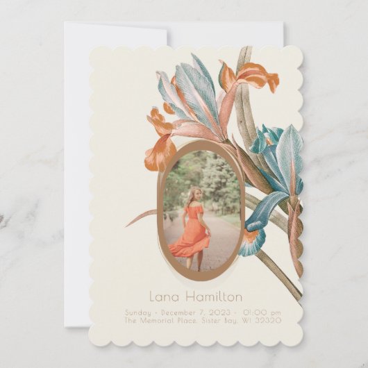 Vintages Beerdigungsprogramm für das Foto Einladung (Vorderseite)