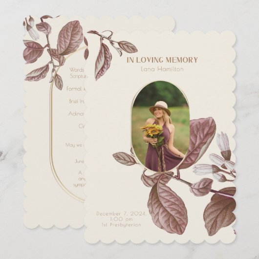 Vintages Beerdigungsprogramm für das Foto Einladung (Vorne/Hinten)