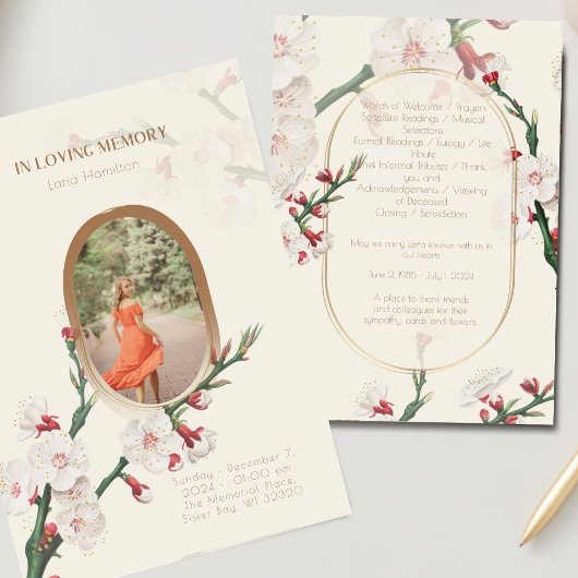 Vintages Beerdigungsprogramm für das Foto Einladung