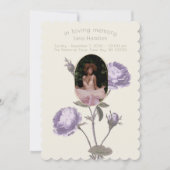 Vintages Beerdigungsprogramm für Lila/grünes Foto Einladung (Vorderseite)