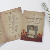 Vintages Beerdigungsprogramm für Red Poppies Programm