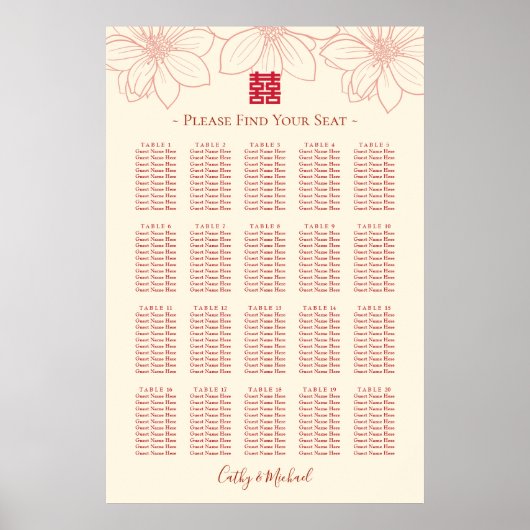 Vintages Beige-Blumengesteck Chinesisch Poster (Vorne)