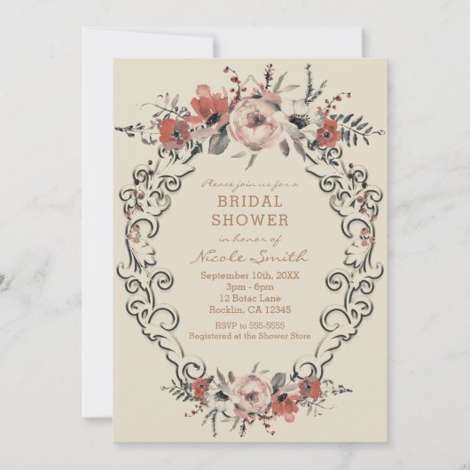 Vintages Beige Botanisches Brautparty Einladung (Vorderseite)