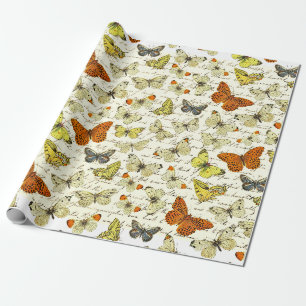 Vintages Beige-Gelbes Schmetterlingsmuster Geschenkpapier