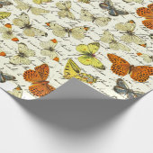 Vintages Beige-Gelbes Schmetterlingsmuster Geschenkpapier (Ecke)