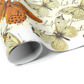 Vintages Beige-Gelbes Schmetterlingsmuster Geschenkpapier (Rolleneckpunkt)