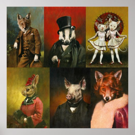 Vintages bekleidetes Tier-Poster Poster (Vorne)