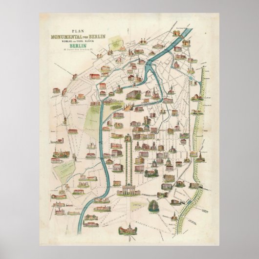 Vintages Berliner Deutscher Denkmal Karte (1856) Poster (Vorne)