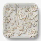 Vintages, besticktes Blumendesign aus Elfenbein Pappteller (Vorderseite)