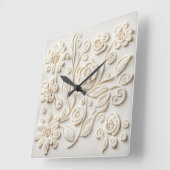 Vintages, besticktes Blumendesign aus Elfenbein Quadratische Wanduhr (Winkel)