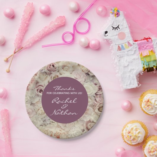 Vintages Bett von Rose Hochzeitspapier Teller (Party)