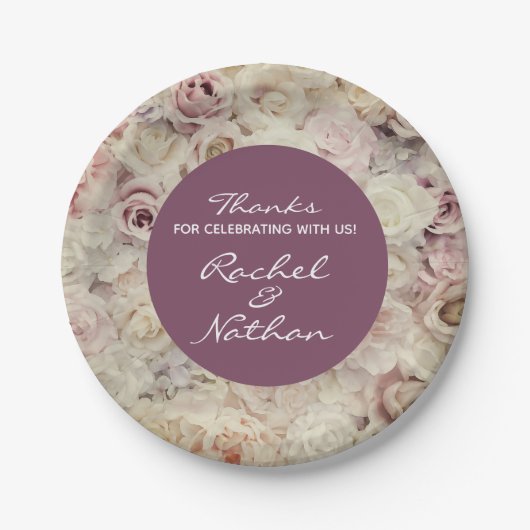 Vintages Bett von Rose Hochzeitspapier Teller (Vorderseite)