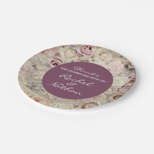 Vintages Bett von Rose Hochzeitspapier Teller (Schrägansicht)