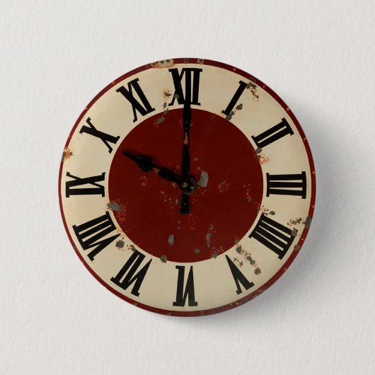 Vintages beunruhigtes Uhr-Gesicht Button (Vorderseite)