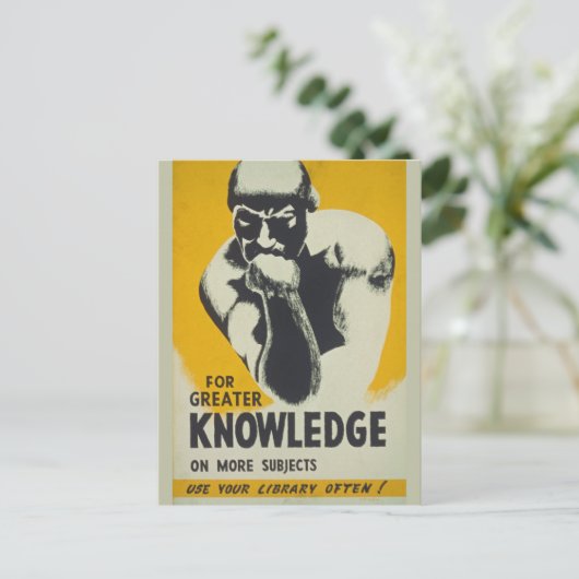 Vintages Bibliothekposter Denker Statue Librarian Postkarte (Stehend Vorderseite)