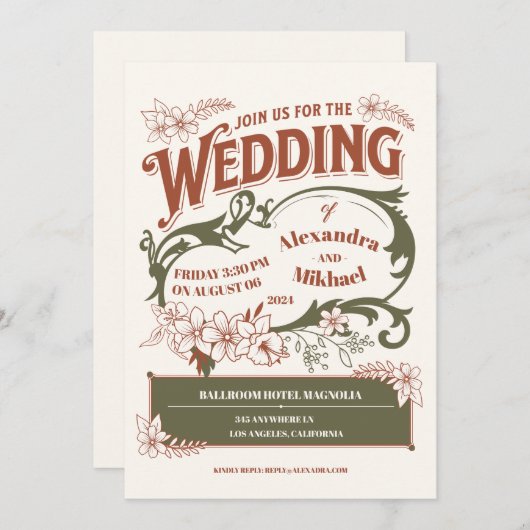 Vintages Bibliotheksbuch Einladung (Vorne/Hinten)