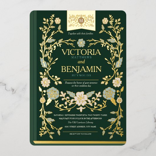 Vintages Bibliotheksbuch Folieneinladung (Vorderseite)