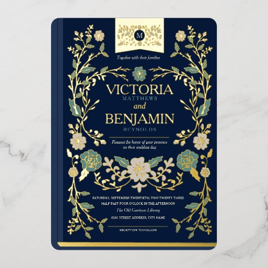 Vintages Bibliotheksbuch Folieneinladung (Vorderseite)