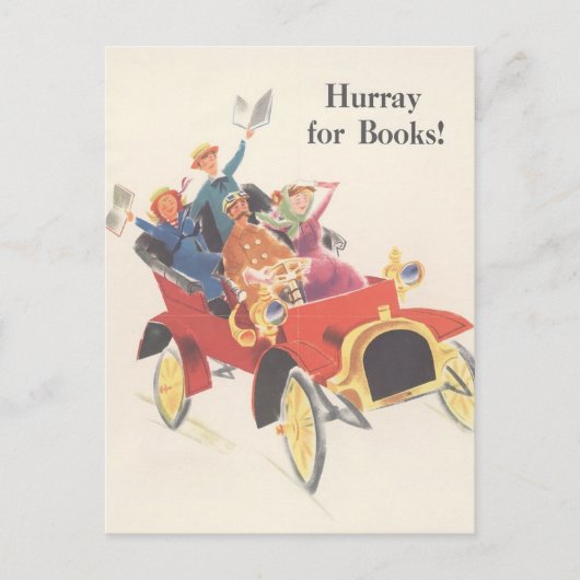 Vintages Bibliothekspposter "Hurray for Books" Pos Postkarte (Vorderseite)