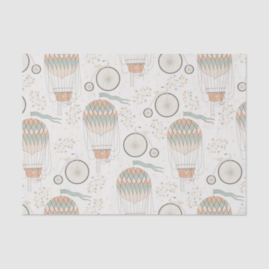 Vintages Bicycle and Hot Air Balloon Muster Seidenpapier (Vorderseite)