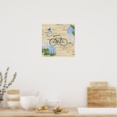 Vintages Bicycle Blue Hydrangeas Paris Art Poster (Küche)