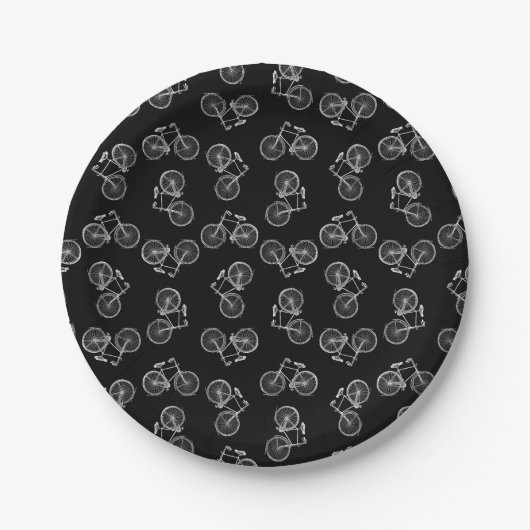 Vintages Bicycle Print Muster Classic Bikes Black Pappteller (Vorderseite)