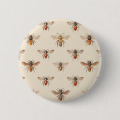 Vintages Bienen-Illustrations-Muster Button (Vorderseite)