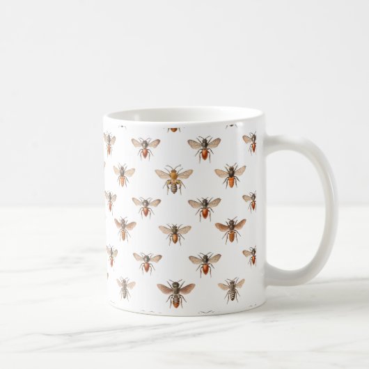 Vintages Bienen-Illustrations-Muster Kaffeetasse (Rechts)
